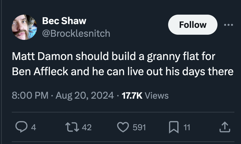 screenshot - Bec Shaw Matt Damon should build a granny flat for Ben Affleck and he can live out his days there Views 4 1742 591 11